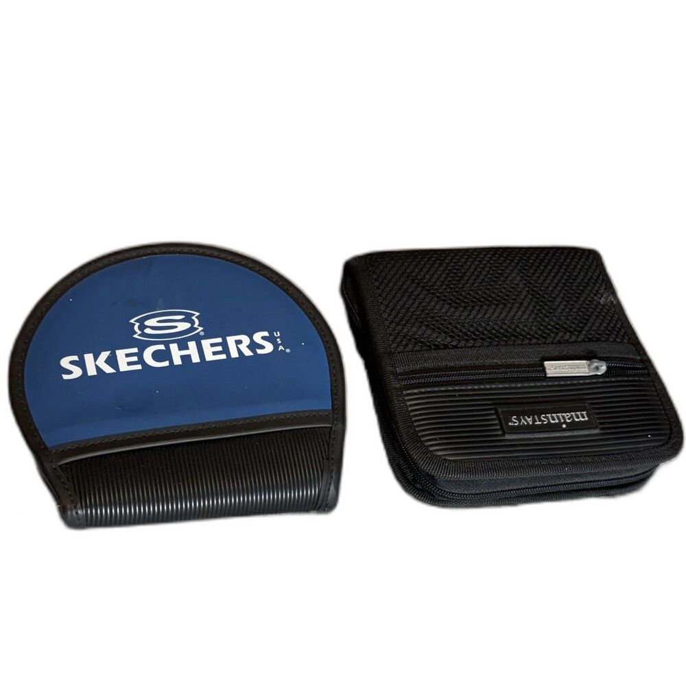 Skechers & Mainstays Lot of 2 CD DVD Storage Cases Black Blue Zippered Organizer